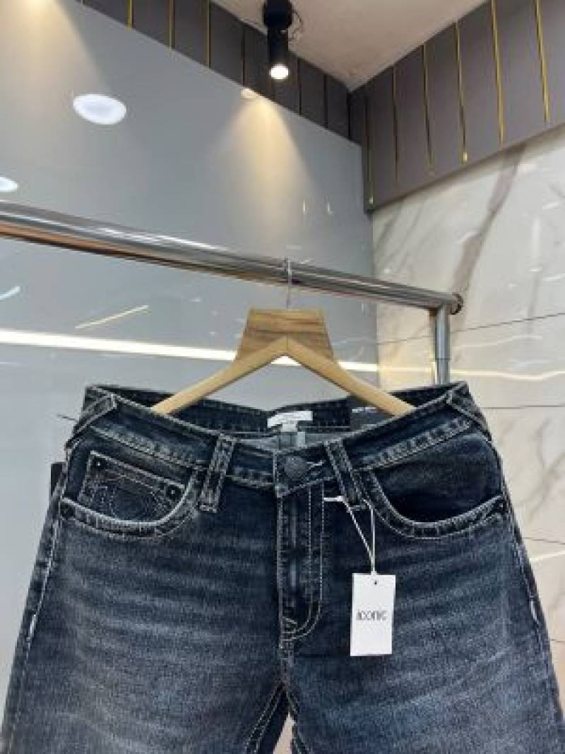 True Religio n Dark Blue Bootcut Premium Imported Stretchable Lycra Fabric Denim with Back Pocket Embroidered Design 4226
