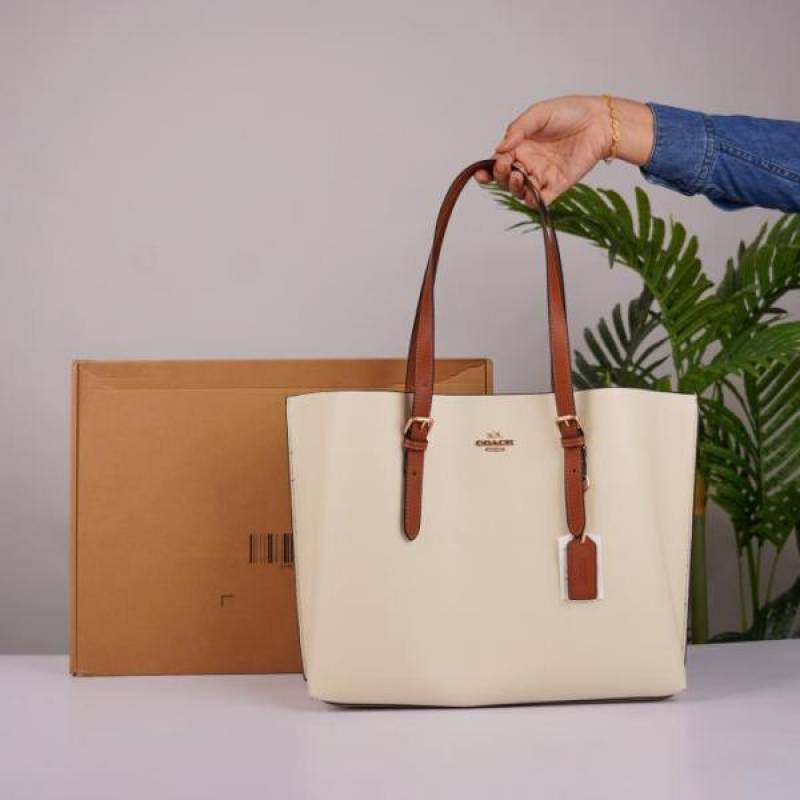 Coach Mollie Premium Leather Tote Bag With OG Box & Dust Bag (White - 1199)