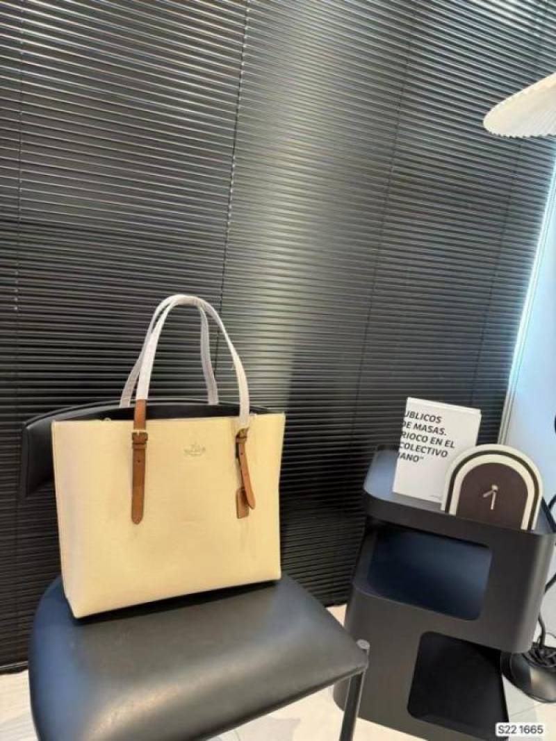 Coach Mollie Premium Leather Tote Bag With OG Box & Dust Bag (White - 1199)