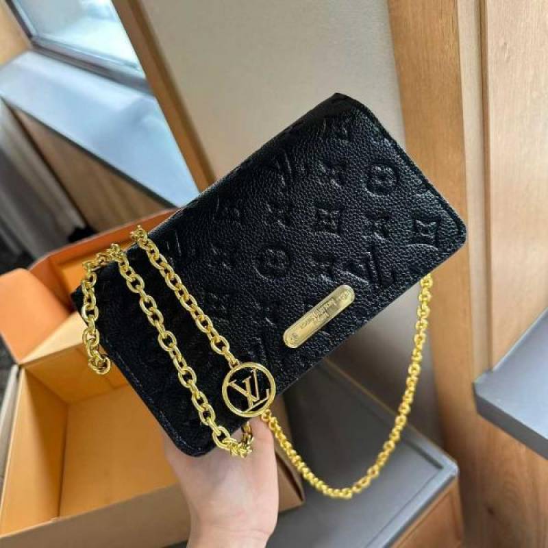 Loius1180 Vuitton LV Lily Chain Monogram Premium Handbag With OG Box & Dust Bag (Black - 1180)