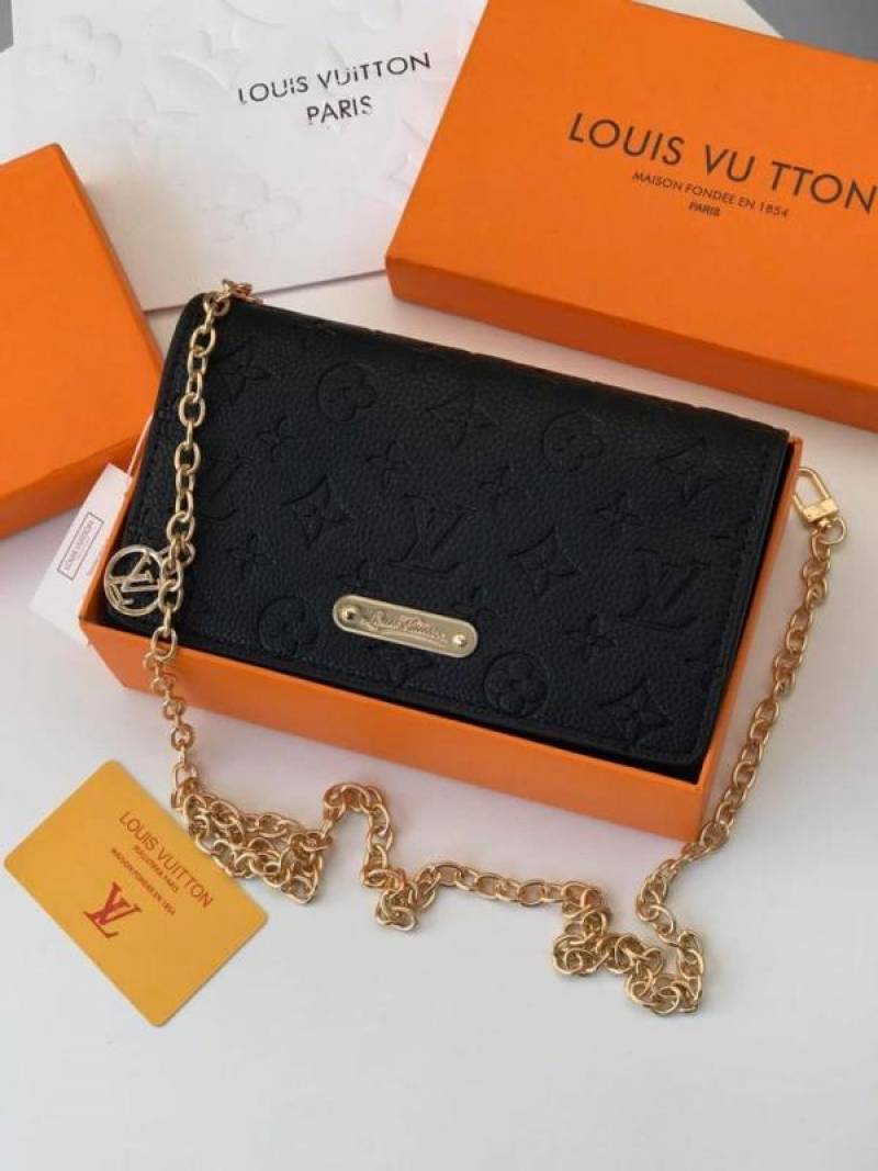 Loius1180 Vuitton LV Lily Chain Monogram Premium Handbag With OG Box & Dust Bag (Black - 1180)
