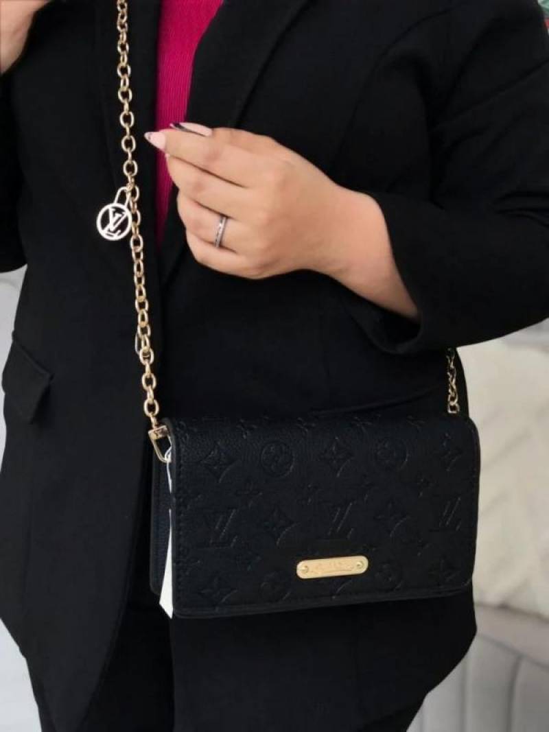 Loius1180 Vuitton LV Lily Chain Monogram Premium Handbag With OG Box & Dust Bag (Black - 1180)