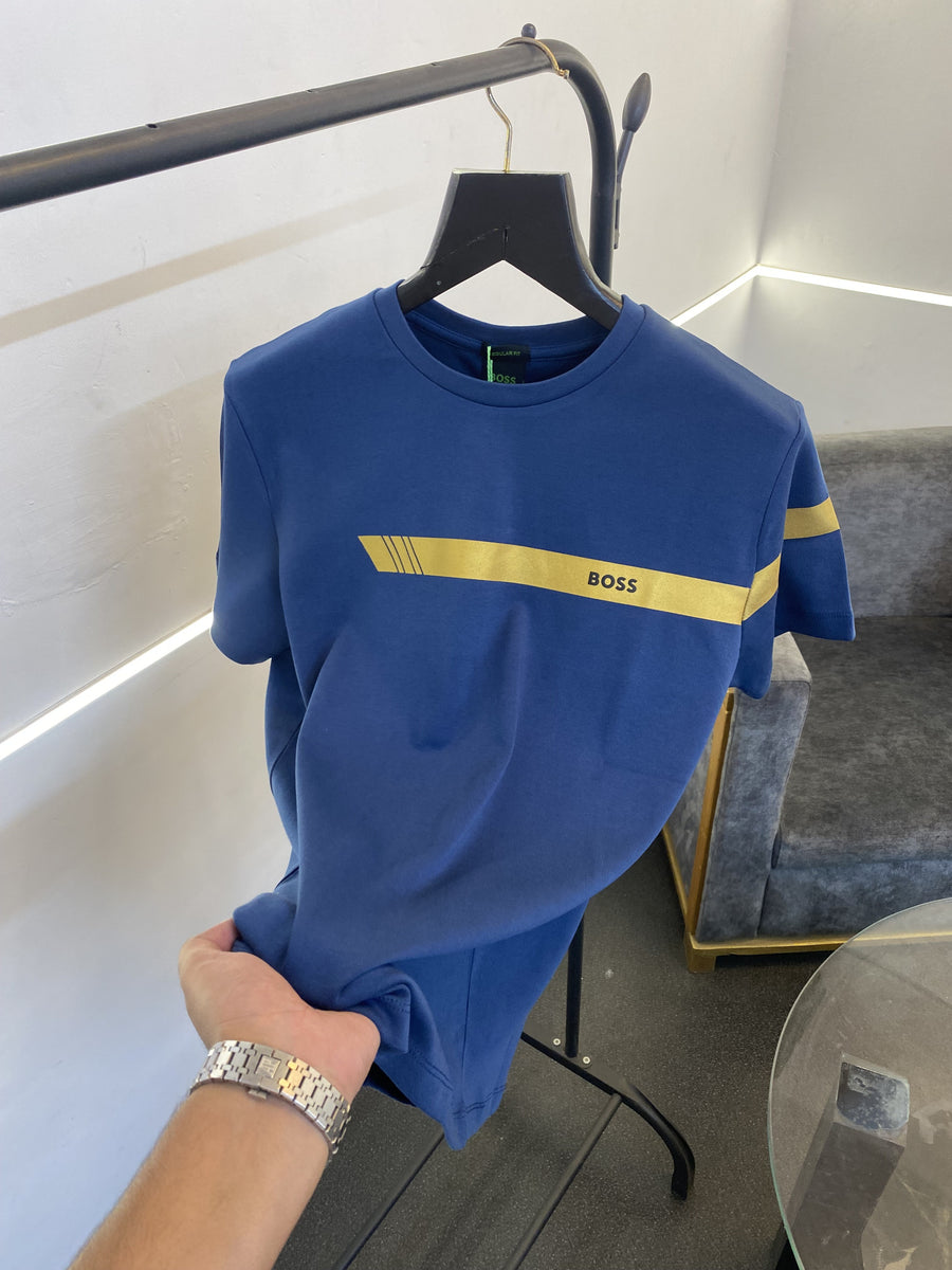 Hugo bos imported round neck tshirt blue sale