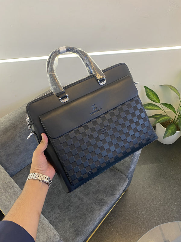 Louis Vuitton monogram front pocket with double zip and back zip pocket laptop bag black