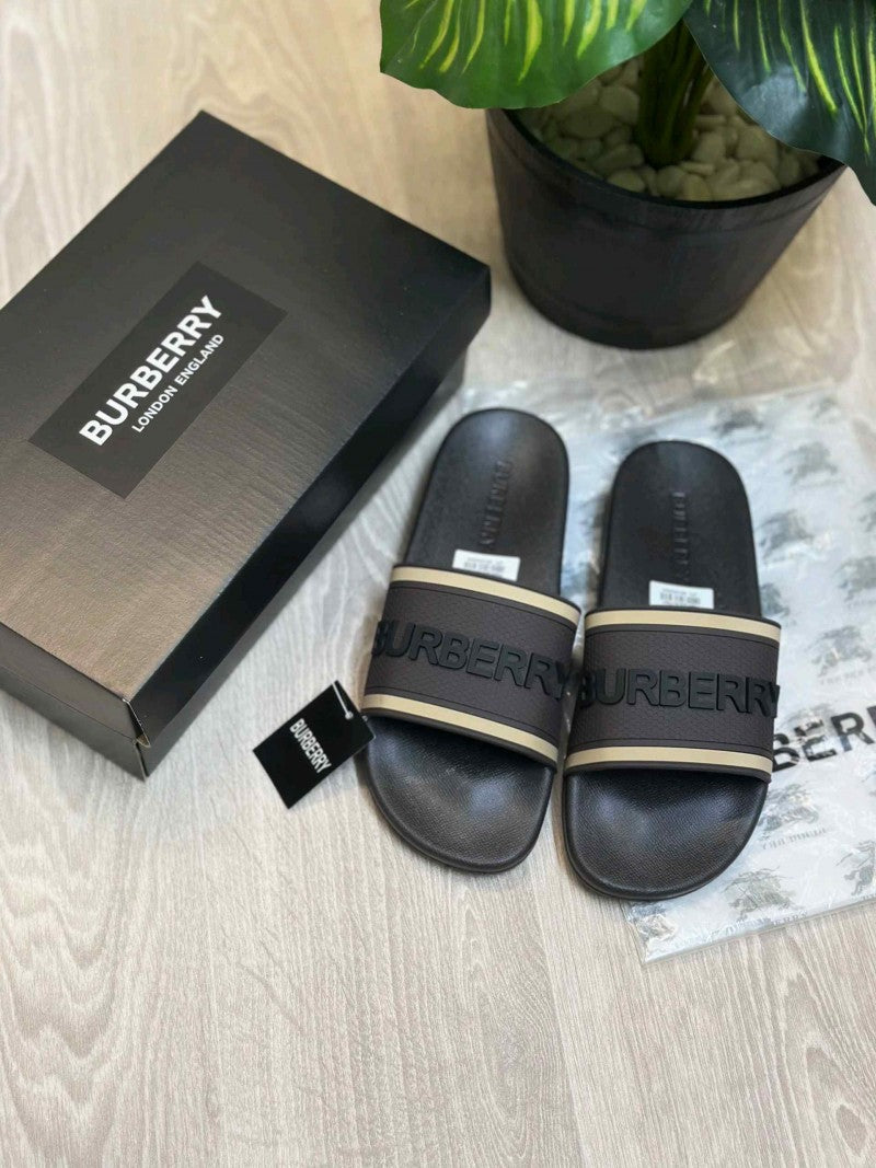 Burberry Embossed Logo Premium Brown Slides