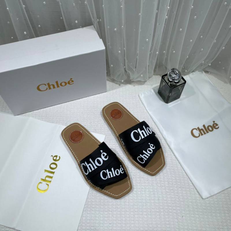 Chloe Premium Woody Slides Flat With OG Box Dust Cover Black