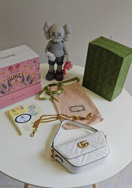 Gucci GG Marmont Triangle Matelasse Shoulder Bag With Double OG Box & Dust Bag (White - 658)