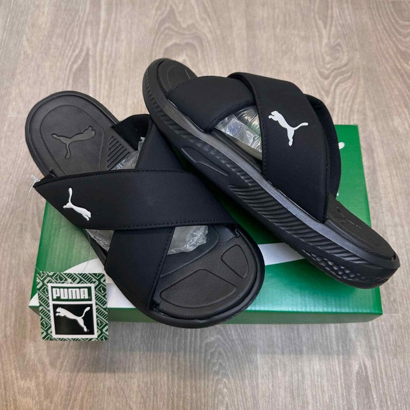 Puma Softride Seave Cross Strap Black White Slides