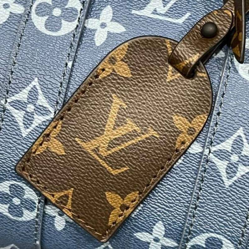 Louis Vuitton LV M46803 Keepall Bandouliere Monogram Speedy With OG Magnetic Box & Dust Bag & Extra Pouch (Blue Mono - 961)