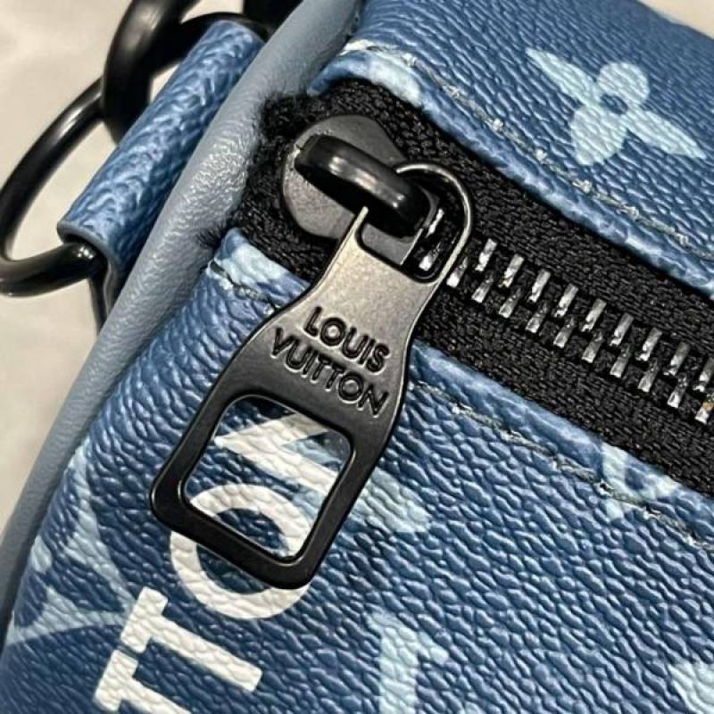 Louis Vuitton LV M46803 Keepall Bandouliere Monogram Speedy With OG Magnetic Box & Dust Bag & Extra Pouch (Blue Mono - 961)