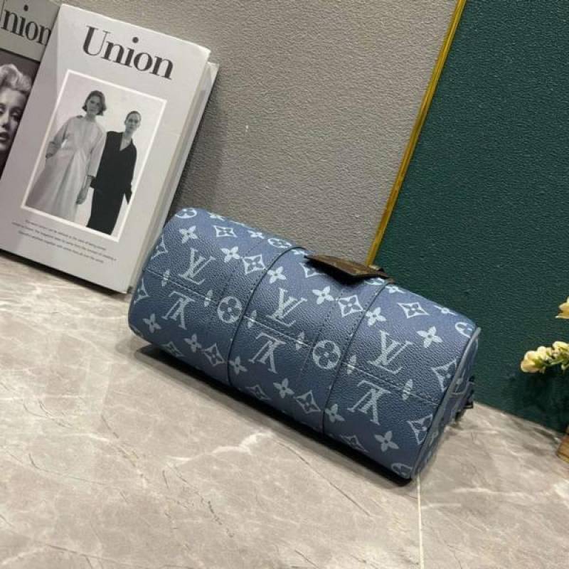 Louis Vuitton LV M46803 Keepall Bandouliere Monogram Speedy With OG Magnetic Box & Dust Bag & Extra Pouch (Blue Mono - 961)
