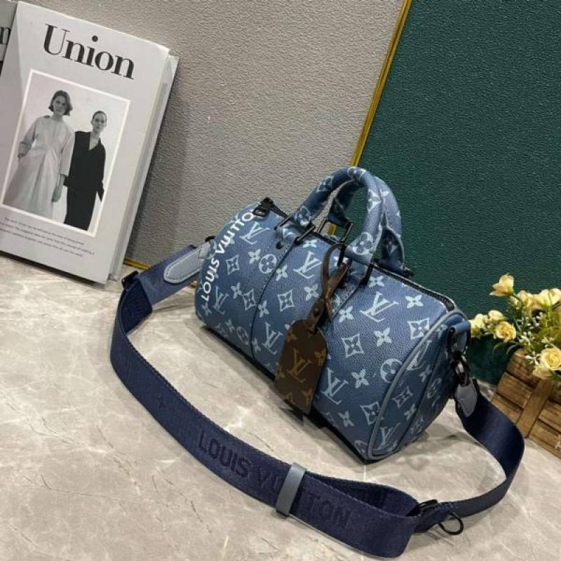 Louis Vuitton LV M46803 Keepall Bandouliere Monogram Speedy With OG Magnetic Box & Dust Bag & Extra Pouch (Blue Mono - 961)