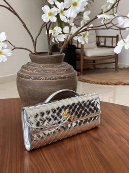 Bottega Veneta Silver Andiamo Long Clutch Bag With Original Box Dust Cover & LongSlingBelt