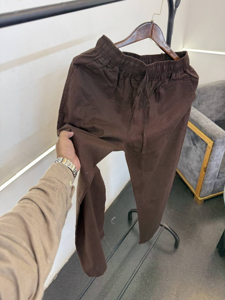 imported linen track trouser brown