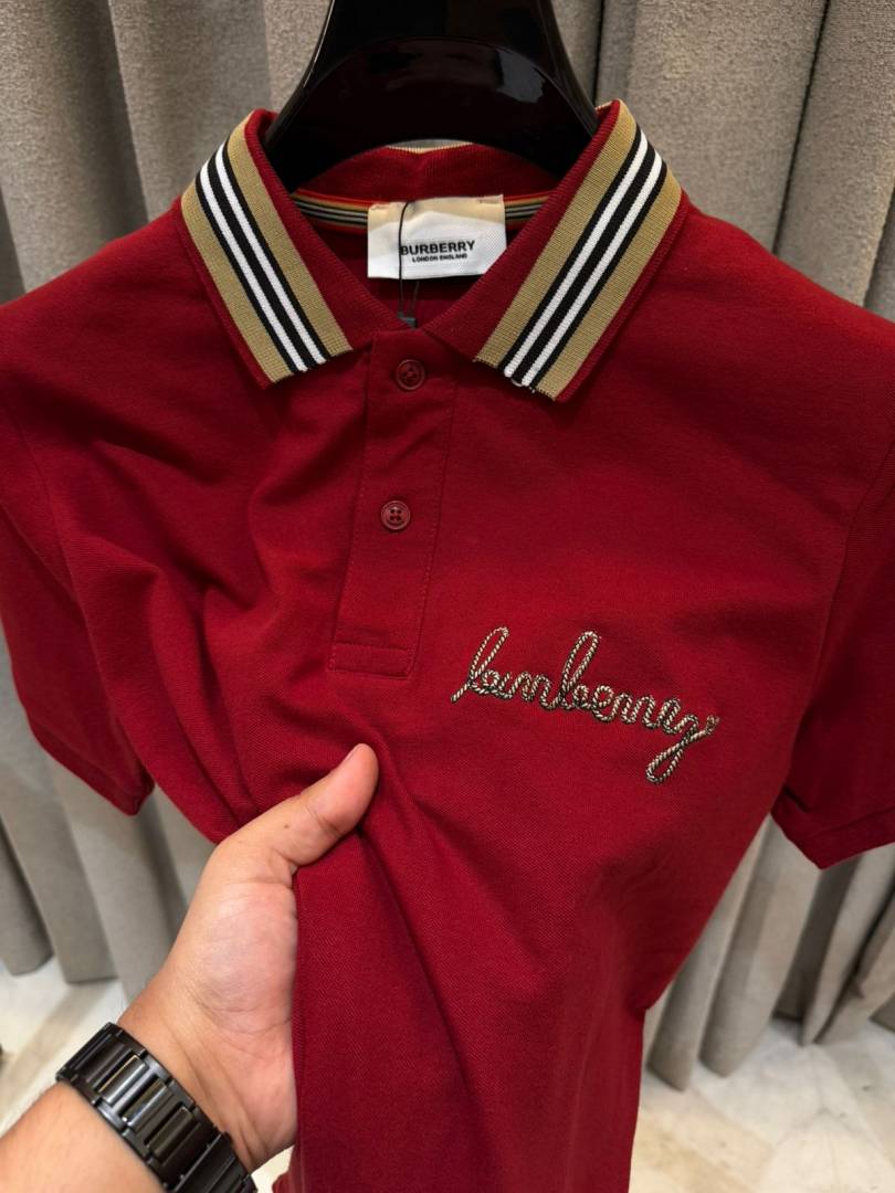 Burberry Chest Logo Polo T-shirt Maroon