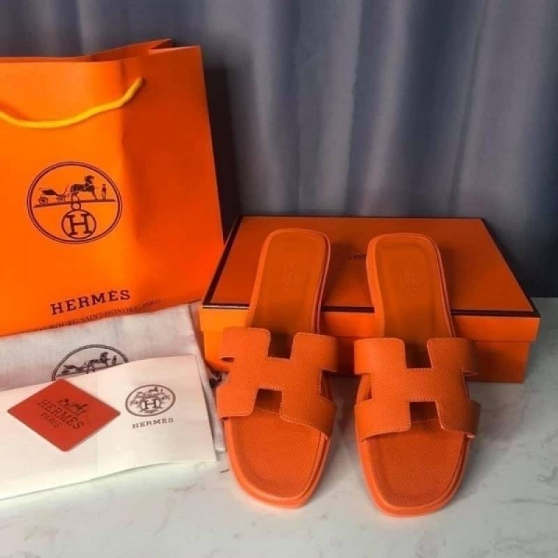 Hermes Paris Oran Flats With OG Box & Carry Bag (Orange - 750)