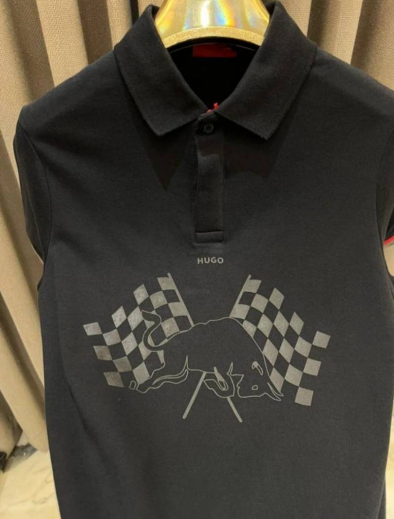 SALE Hugo Bos premium Polo Tshirt black with flag print