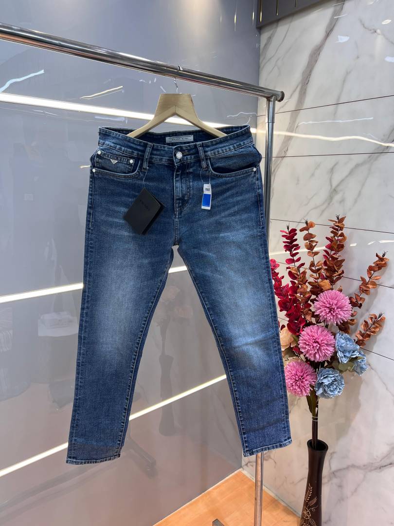 Prada Blue Shade Imported Lycra Slim Fit Ankle Lenght Denim with Metal Logo 3061