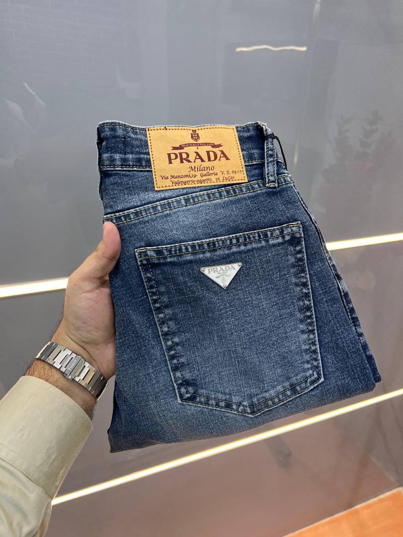 Prada Blue Shade Imported Lycra Slim Fit Ankle Lenght Denim with Metal Logo 3061