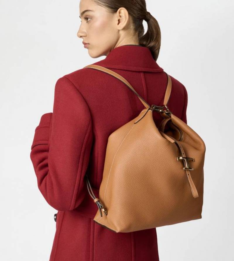 Todds T Timeless Pebble Premium Leather Bag With OG Magnetic Box With Dust Bag (Tan - 1183)