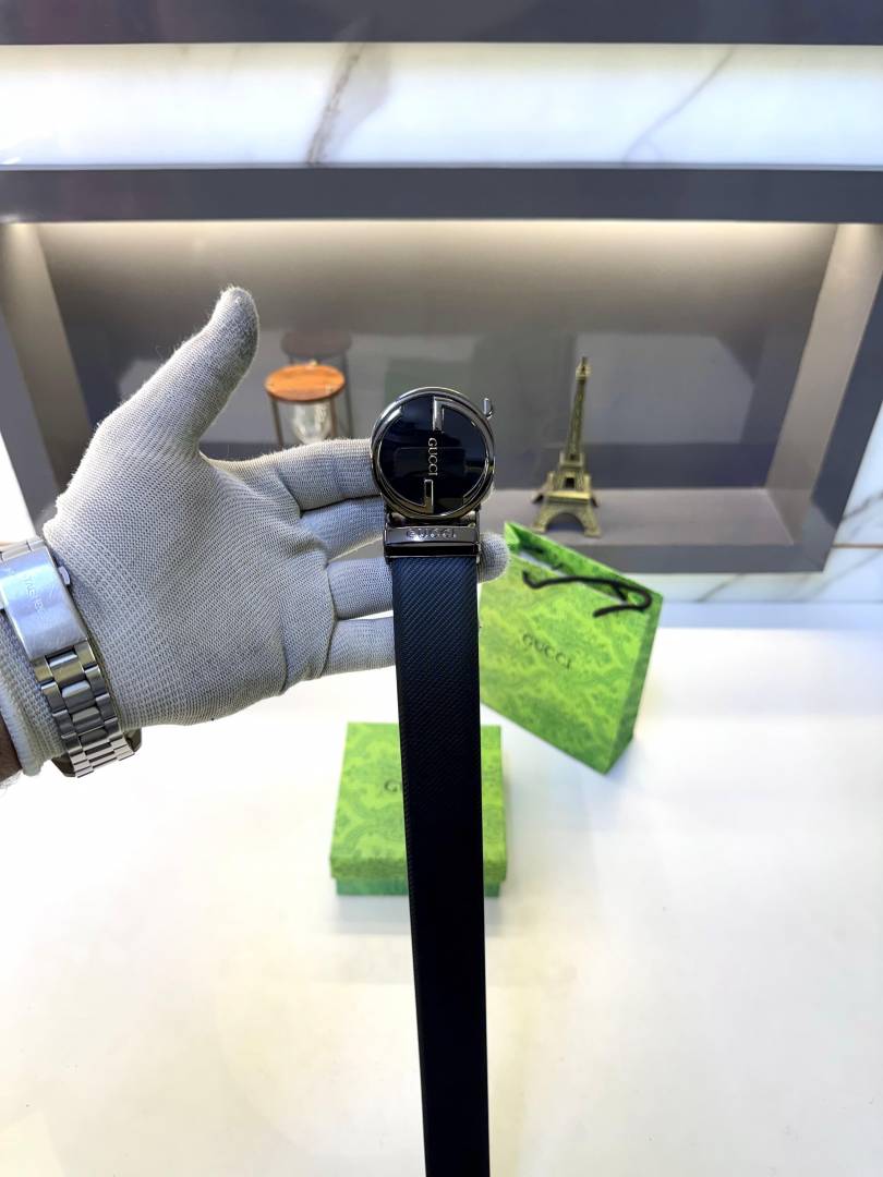 Gucci Glossy Black Belt Fa 489