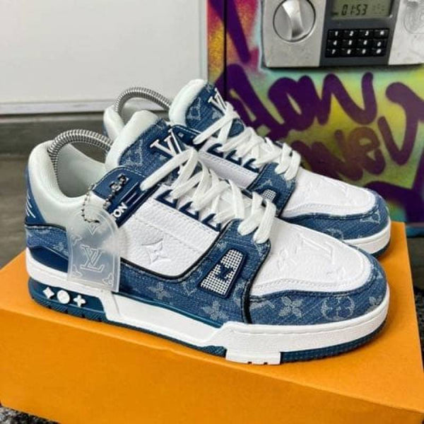 Louis Vuitton Lv Trainer White Blue Denim With All Accessories