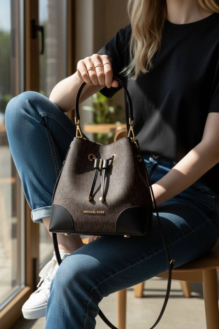 Michael Kors CB Bucket Coffee Black With DustCover CarryBag