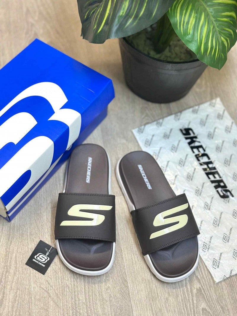 Skechers Soft Comfort Premium Brown White Slides