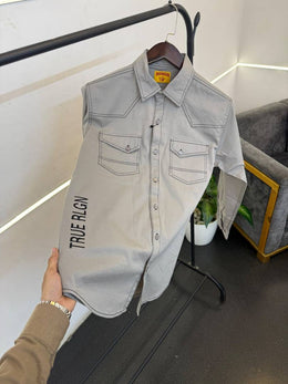 True religion grey imported cargo double pocket shirt