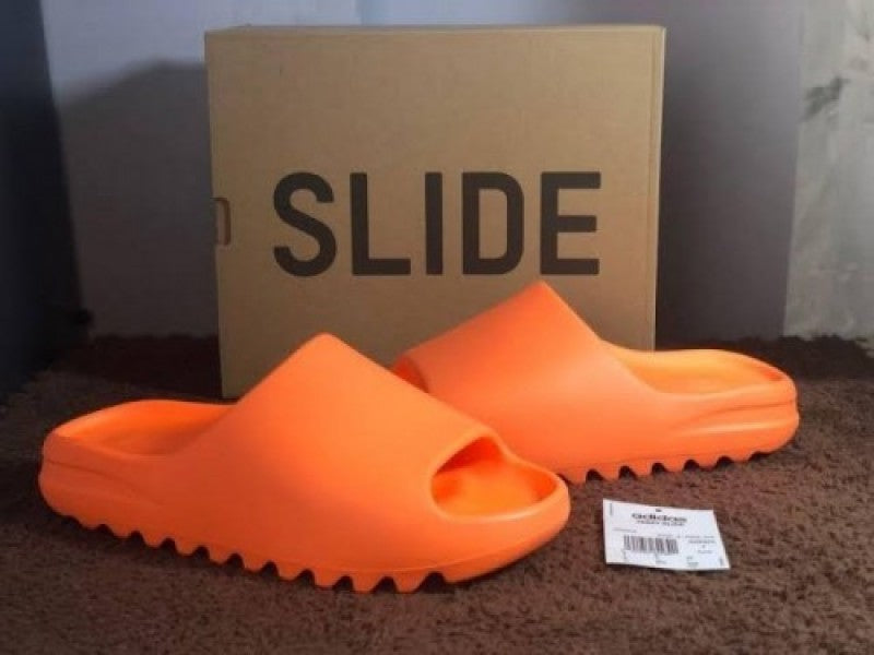 Adidas Yeezy Slide Enflame Orange with adiddass blue box