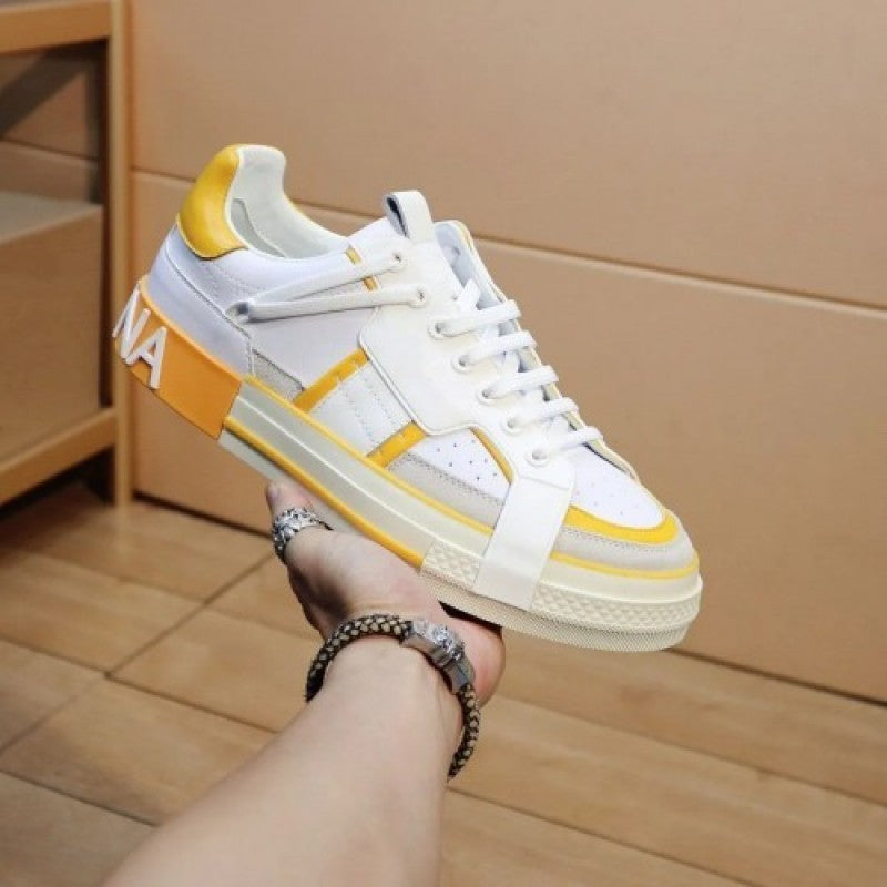 dolseCustom 2 Zero Panelled Low Top Sneakers White Yellow Fix