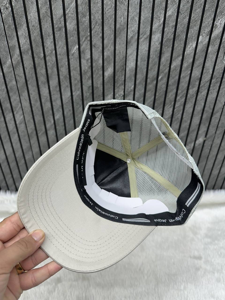 Calvin Kline_Grey_Premium_Large_Front_Logo_Trucker_Hat
