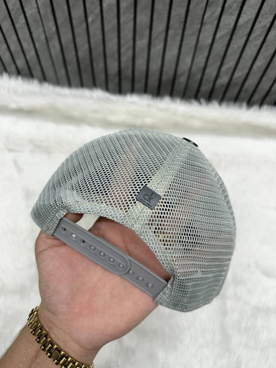 Calvin Kline_Grey_Premium_Large_Front_Logo_Trucker_Hat