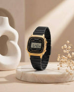 Casio Womens Vintage LA670 Black-Gold-Black