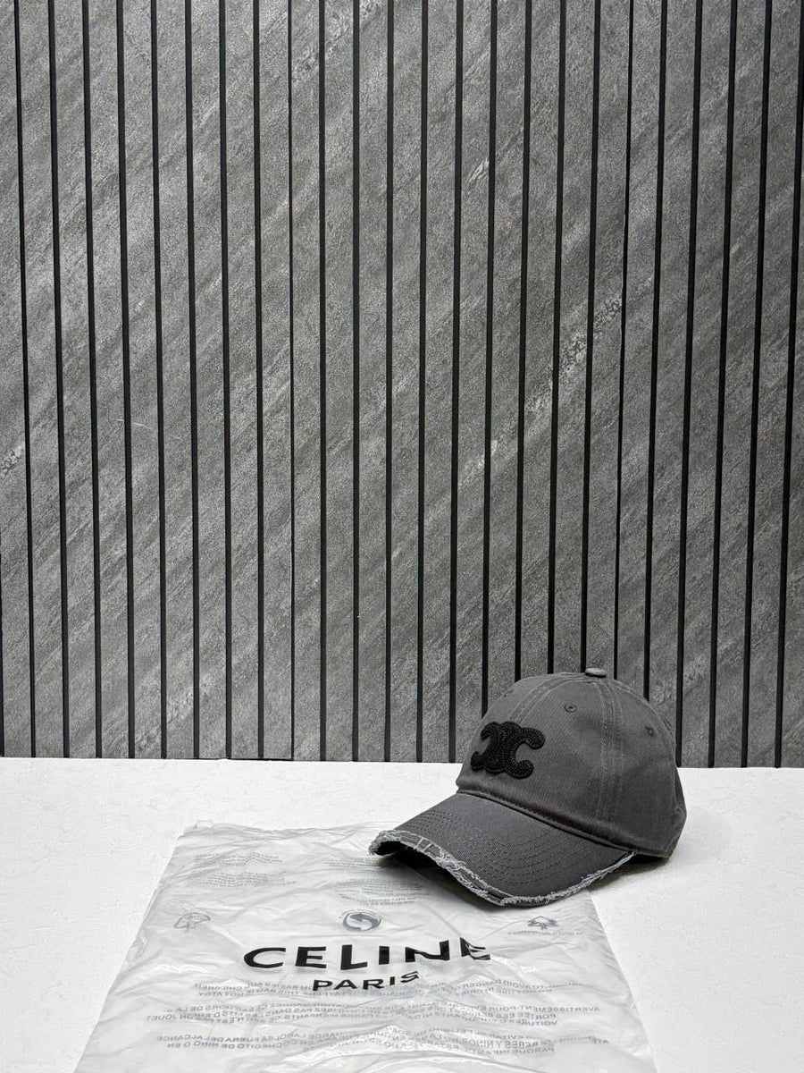 Celine Triomphe Grey Black Denim Premium Unisex Cap With Brand Polly Bag