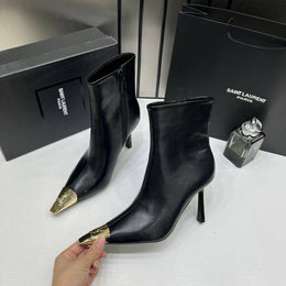Ysl_Saint_Laurent_Paris_Black_High-Heeled_Ankle_Boots_With_Gold_Metal_Toe_Cap_With_OG_Box_Dust_Cover_&_Carry_Bag_B1_Black