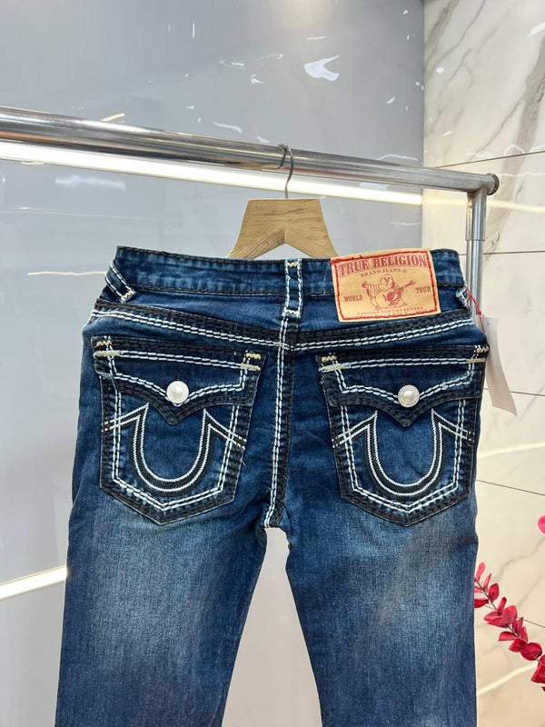 True Religio n Green Shade Boot cut Premium Imported Stretchable lycra fabric Denim with back flap pocket Design Denim 3881