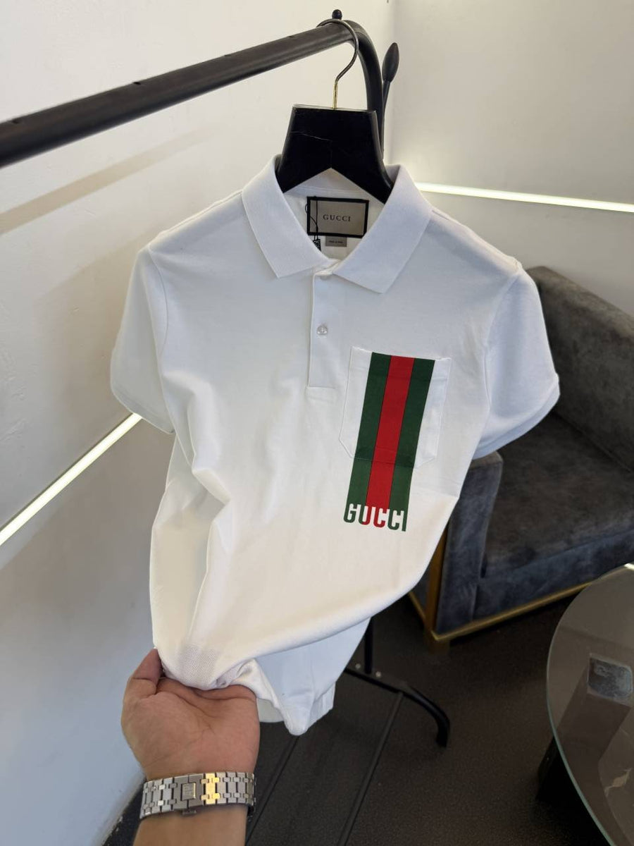 Gucci imported polo tshirt white with pocket