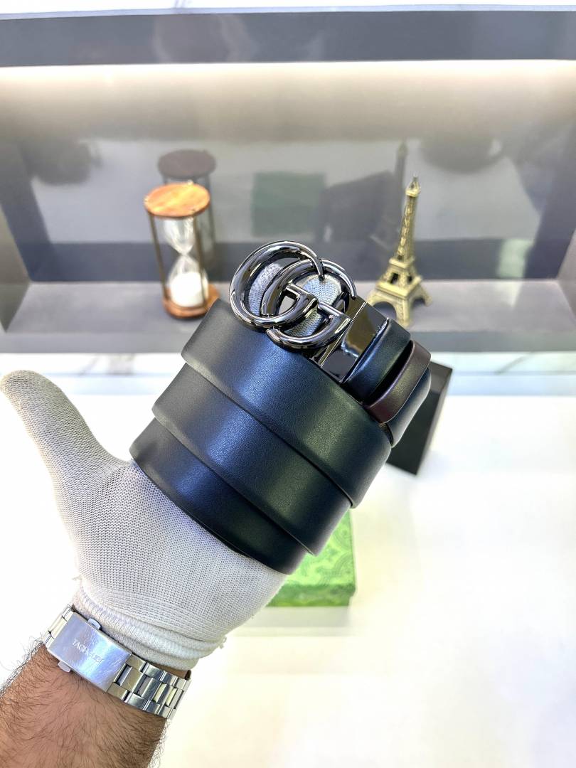Gucci Grey Glossy Reversible Belt Fa 643