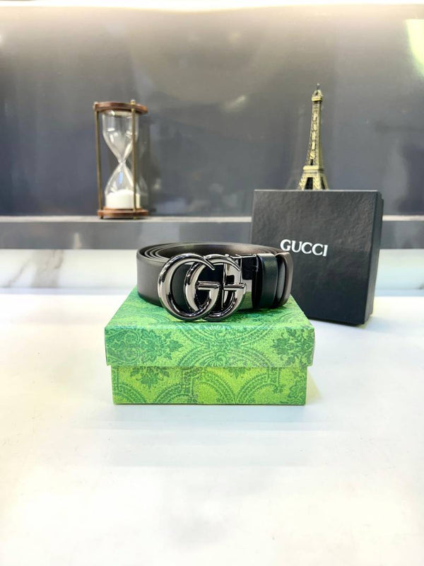 Gucci Grey Glossy Reversible Belt Fa 643