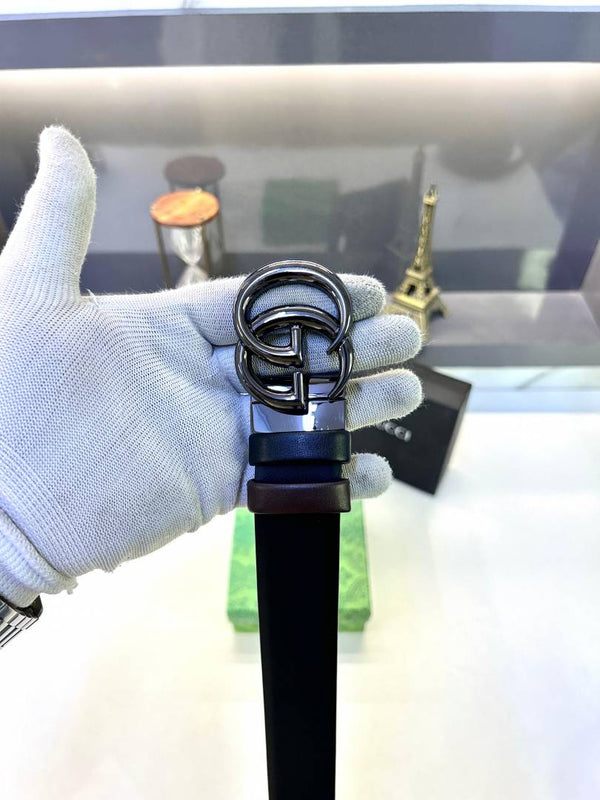 Gucci Grey Glossy Reversible Belt Fa 643
