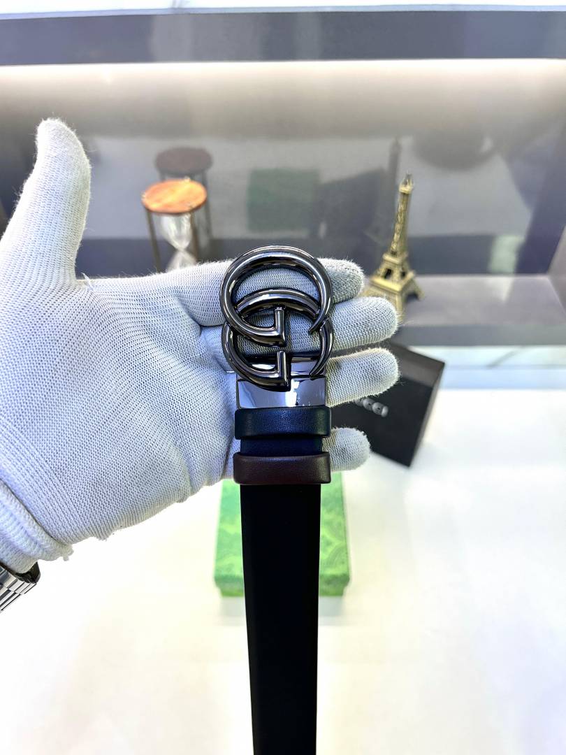 Gucci Grey Glossy Reversible Belt Fa 643