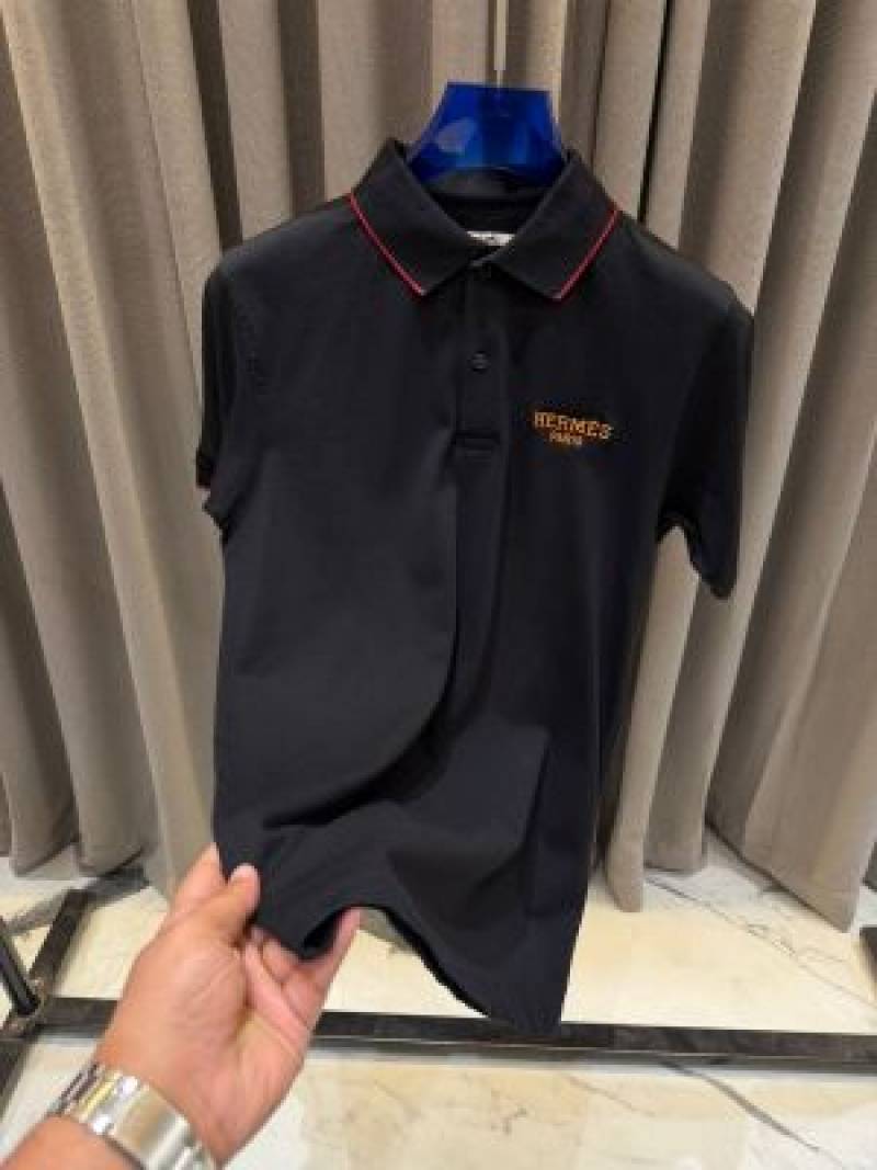 Hermes Chest Logo primium imported Polo T-shirt Black