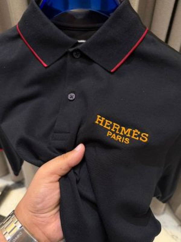 Hermes Chest Logo primium imported Polo T-shirt Black