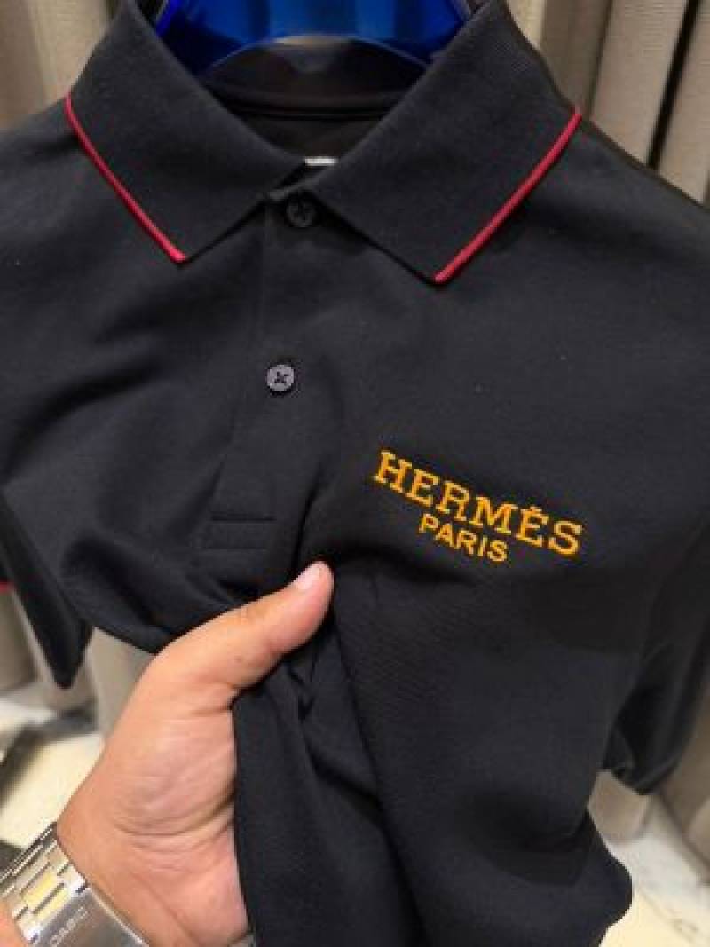 Hermes Chest Logo primium imported Polo T-shirt Black