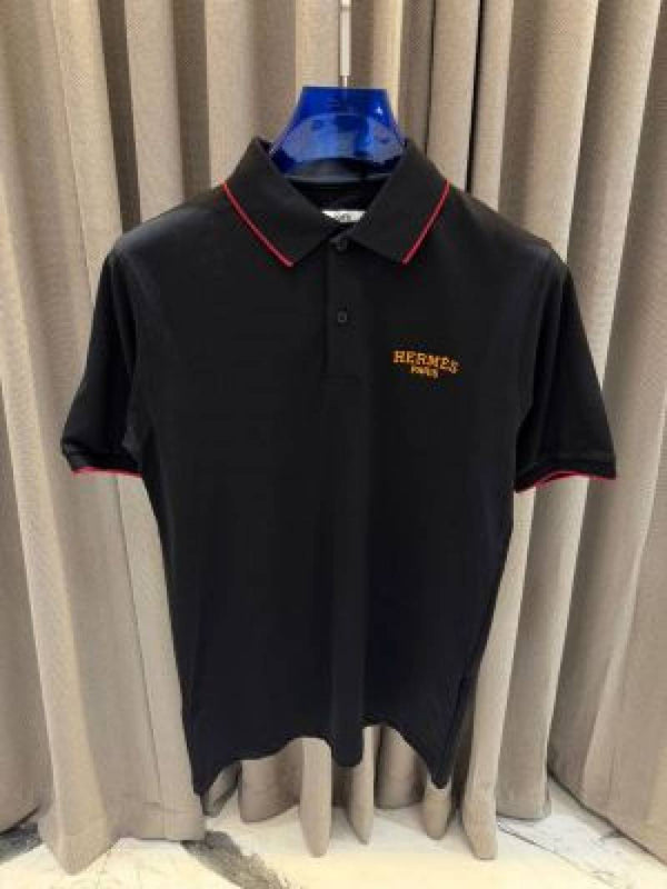 Hermes Chest Logo primium imported Polo T-shirt Black