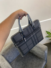 Burberry checks laptop bag with steel logo and starp grey black