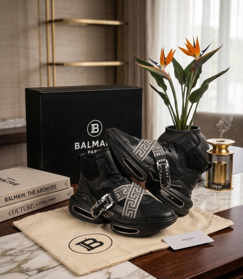 Balmain B BOLD BLACK MONOGRAM STRAP SNEAKERS