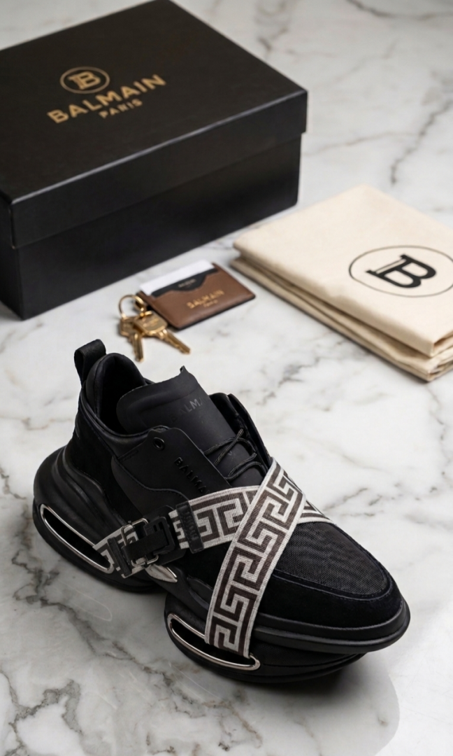 Balmain B BOLD BLACK MONOGRAM STRAP SNEAKERS