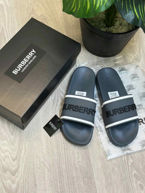 Burberry Embossed Logo Premium Grey Slides
